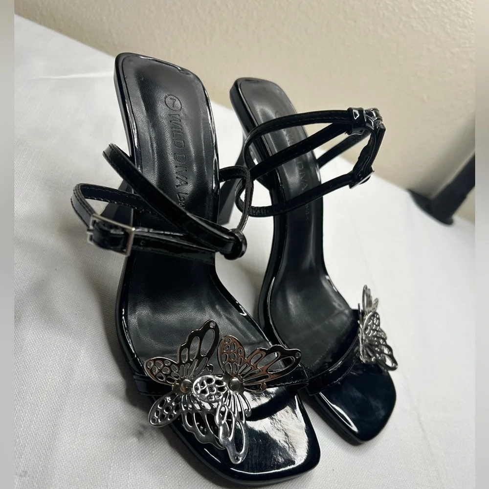 Wild diva lounge Elegant Black Butterfly heels.
#heels ankle tie heels - Picture 2 of 8